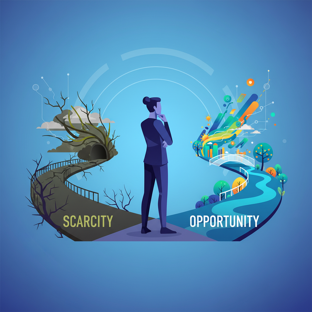 illustration showing broke money mindset vs wealth mindset