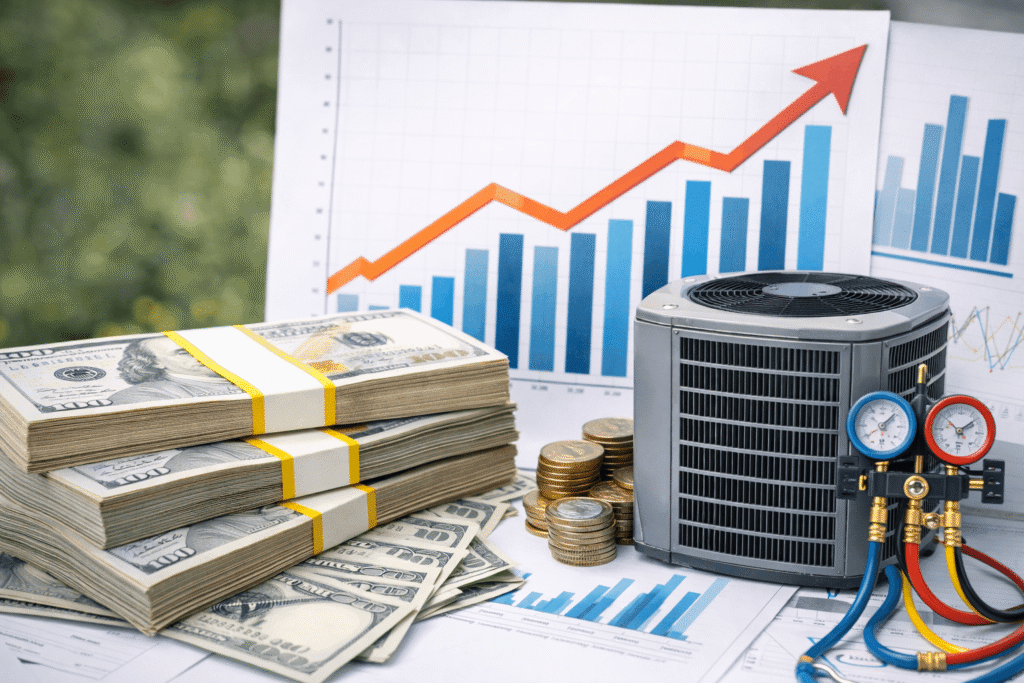 How to make money in the heating and air conditioning business HVAC income growth with money charts and air conditioning equipment