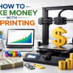 How to make money with 3D printing showing 3D printer creating products for online business and income