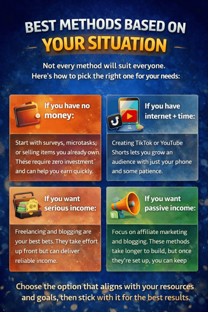 how to make money through phone based on your situation including no money, passive income, and freelancing