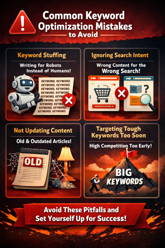 keyword optimization by garage2global mistakes including keyword stuffing, ignoring search intent, and outdated content