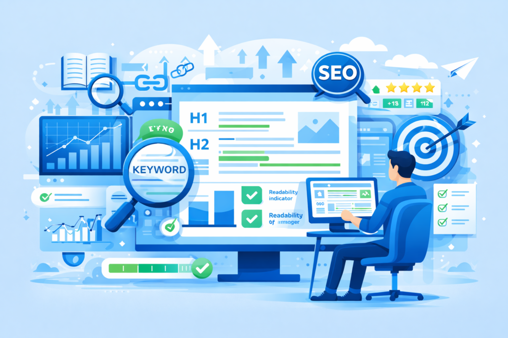 content optimization image showing improved headings keyword placement internal links and SEO content structure