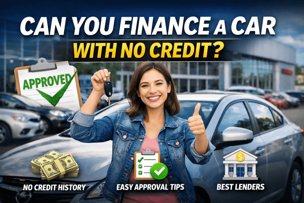 can you finance a car with no credit infographic showing approval tips, lenders, and no credit car loan options
