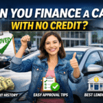 can you finance a car with no credit infographic showing approval tips, lenders, and no credit car loan options
