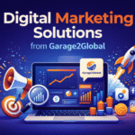 digital marketing solutions from garage2global illustration showing SEO, traffic growth, and online business strategy dashboard