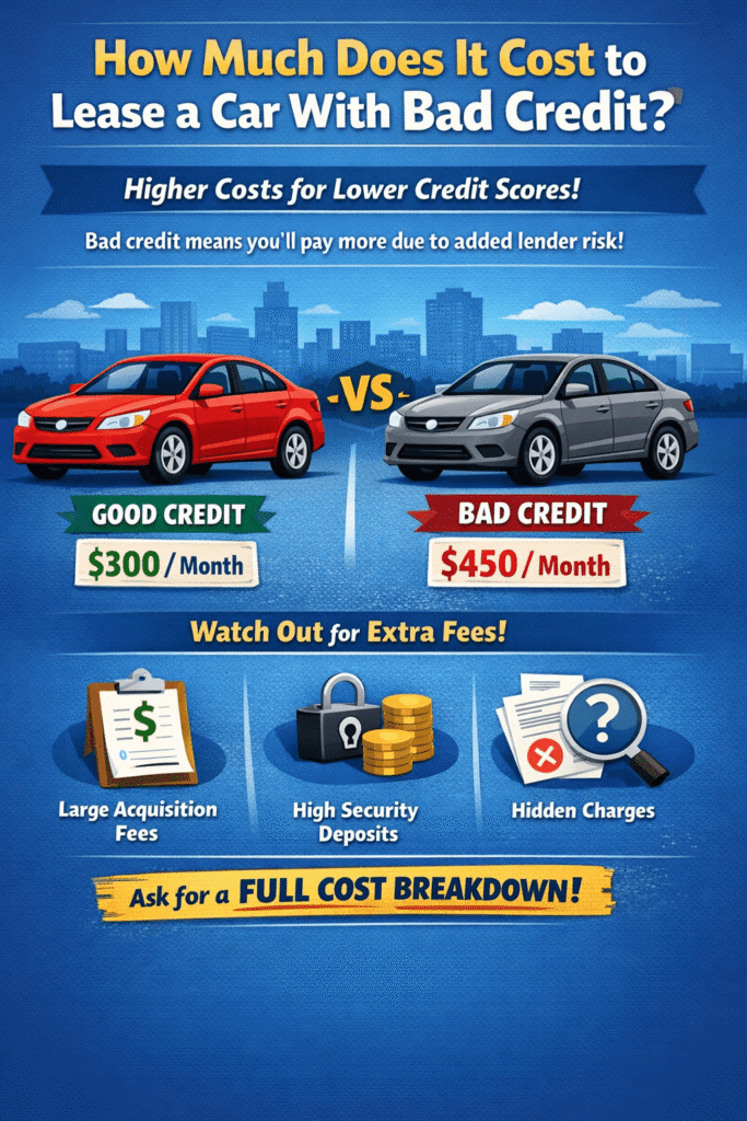 how to lease a car with bad credit cost comparison showing higher monthly payments interest factors and additional leasing fees
