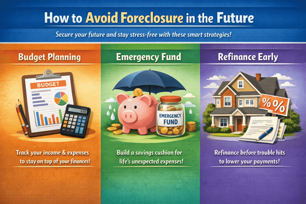 How to avoid foreclosure in the future after foreclosure bailout loan using budget planning emergency fund and refinance strategies