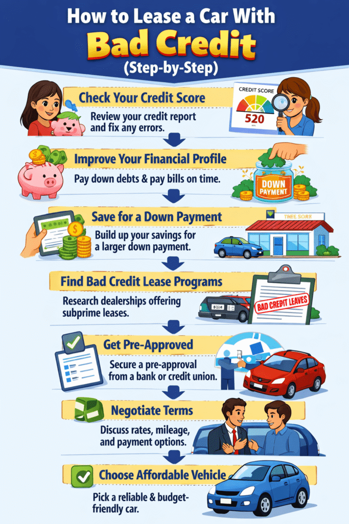 How to lease a car with bad credit step by step process including credit check down payment and approval