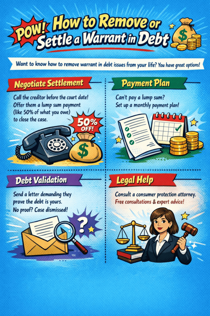 How to remove or settle a warrant in debt through negotiation payment plan debt validation and legal help options