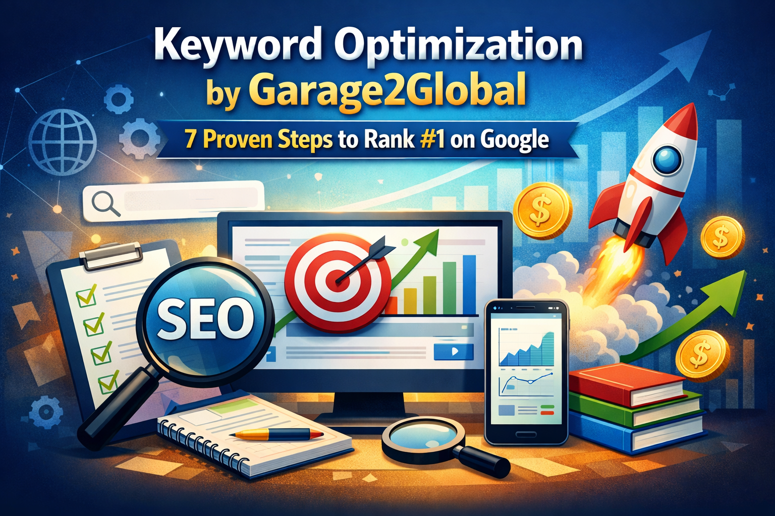 keyword optimization by garage2global strategy showing SEO growth, keyword research, and ranking improvements