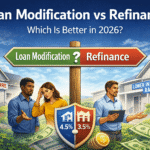 loan modification vs refinance comparison showing homeowners choosing between modifying mortgage and refinancing to lower monthly payments